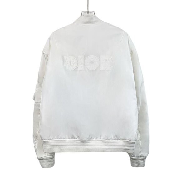 Dior Mens White Satin Bomber Jacket With Zipper Details & Ribbed Hem - Picture 2 of 8